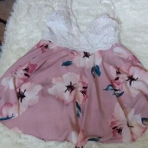 Haute Monde Pink Floral Dress with White Lace